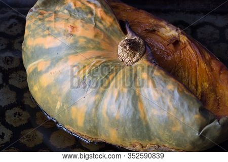 Baked Half Pumpkin On The Baking Tra