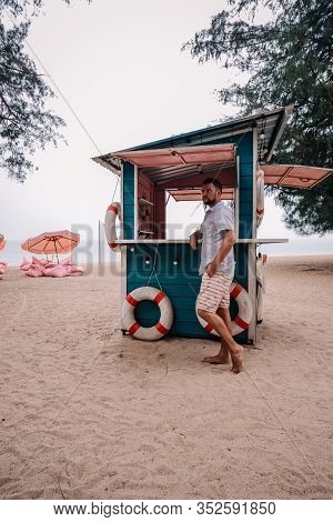 Pattaya Thailand January 2020, Couple Relax On The Beach In Pattaya Thailand Jomtien Beach With Beac