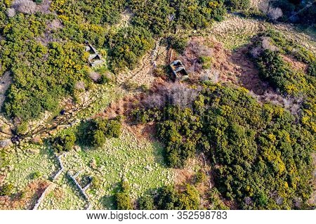 Aerial View Of Abandoned Town At Drumboghill Between Rossbeg And Portnoo In County Donegal - Ireland