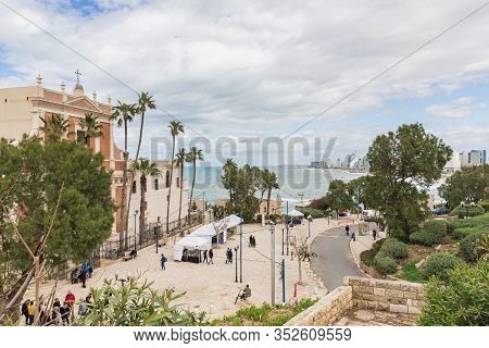Tel Aviv-yafo, Israel, February 01, 2020 : The Tourist Part Of Old Yaffo, The St. Peter Church, High