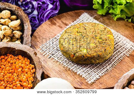 Vegan Burger, Roasted And Ready For Consumption. Healthy And Vegetarian Life Concept. Meatless Snack