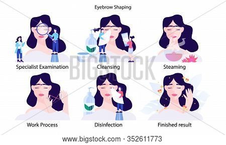 Female Eyebrow Shaping Step. Young Woman Makig Perfect Eyebrow