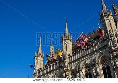Bruges, Flanders, Belgium. August 2019. Burg Square Is One Of The Most Important. The Splendid Town