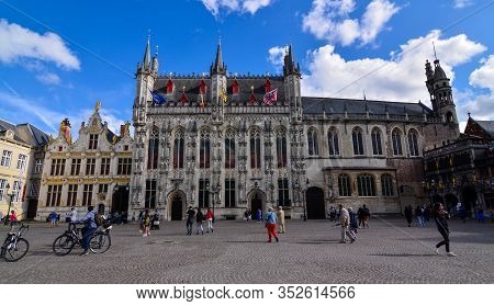 Bruges, Flanders, Belgium. August 2019. Burg Square Is One Of The Most Important. The Splendid Town