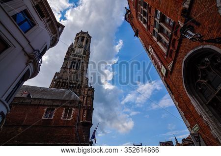 Bruges, Flanders, Belgium. August 2019. Burg Square Is One Of The Most Important. The Splendid Town 