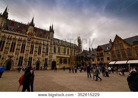 Bruges, Flanders, Belgium. August 2019. Burg Square Is One Of The Most Important. The Splendid Town 