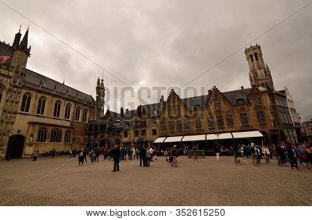 Bruges, Flanders, Belgium. August 2019. Burg Square Is One Of The Most Important. The Splendid Town 