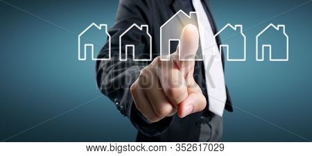 Hands touching button screen interface global connection customer networking data exchanges