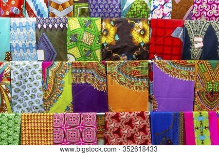 Plenty Of Colorful African Fabrics In A Rows, Maputo, Mozambique