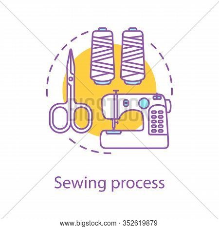 Sewing Process Concept Icon. Tailoring Idea Thin Line Illustration. Needlecraft. Dressmaking. Sewing