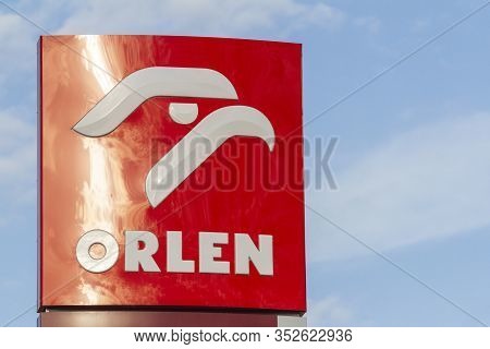 Zamosc / Poland - September 5 2018:  Logo Symbol Of Orlen Fuel And Gas Station. Pkn Orlen Is A Major