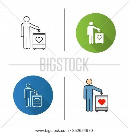 Donation Box Icon. Flat Design, Linear And Color Styles. Moneybox. Fundraising. Donate Money To Char