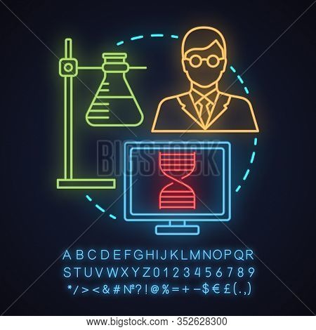 Science Laboratory Neon Light Concept Icon. Microbiology Idea. Ring Stand With Flask, Microbiologist