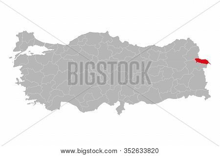 Igdir Province Marked Red Color On Turkey Map Vector. Gray Background.