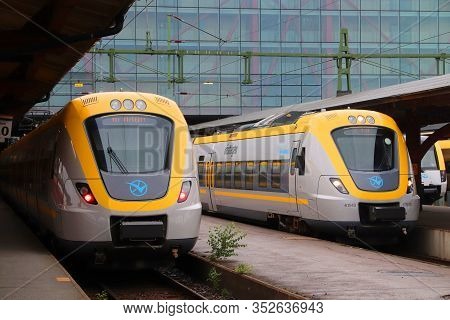 Gothenburg, Sweden - August 27, 2018: Vasttagen Trains In Gothenburg Central Station. Gothenburg Is 