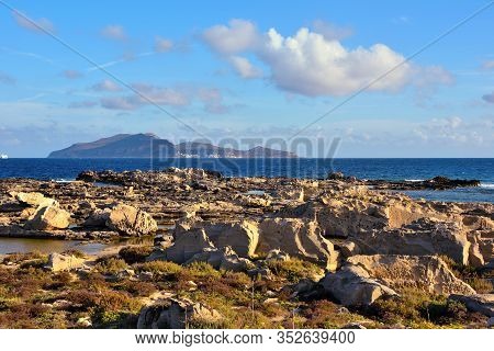 Island Of Favignana And On The Horizon The Island Of Levanzo Province Of Trapani Sicily Italy