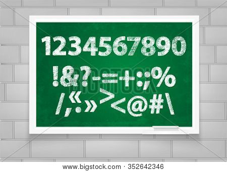 Chalk Digits And Signs On A Blackboard. Handmade Set. Vector Illustration