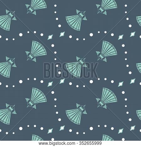 Vector Art Deco Style Inspired Geometric Lilies Seamless Pattern Background.