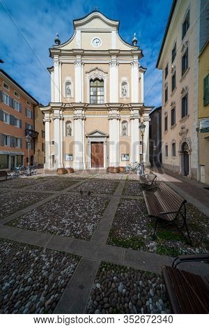 Rovereto, Italy - Feb 20, 2020: Medieval City Street Feb 20, 2020 In Rovereto, Italy. It Is A Landma