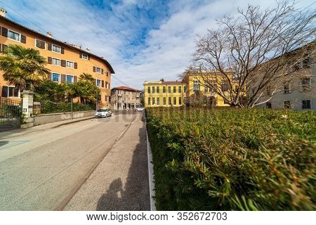 Rovereto, Italy - Feb 20, 2020: Medieval City Street Feb 20, 2020 In Rovereto, Italy. It Is A Landma