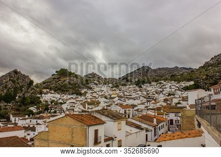 View Of The Pueblo Blanco Montejaque. White Mountain Village In Malaga, Andalusia. Spain