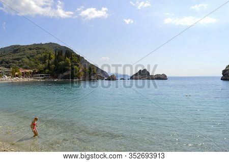 Paxos Harbour, Greece - October 1, 2017 : Paxos Beach A Small Island South Of Corfu A Greek Island I