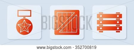 Set Military Ammunition Box, Military Reward Medal And Military Ammunition Box. White Square Button.