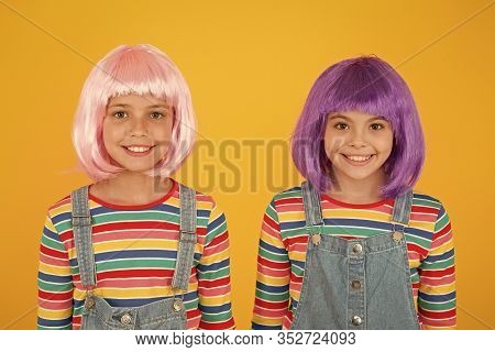 Invitation For Anime Party. Happy Little Girls Smiling Faces. Anime Fan. Cheerful Friends In Bright 