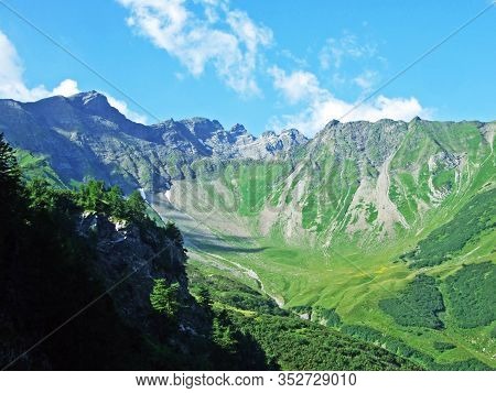 View Of The Ratikon Border Alpine Mountain Massif Or Rätikon Grenzmassiv (oder Raetikon) From Liecht