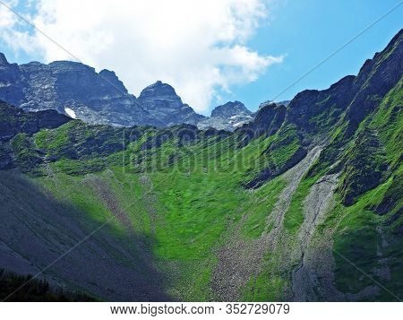 View Of The Ratikon Border Alpine Mountain Massif Or Rätikon Grenzmassiv (oder Raetikon) From Liecht