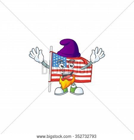 Cute Usa Flag With Pole Mascot Icon Performed As An Elf On The Stage