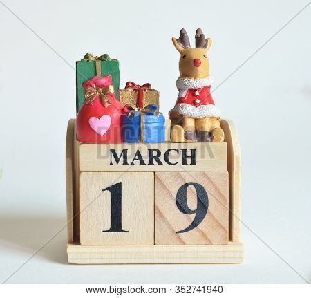 March 19, Icon, Christmas, Birthday With Number Cube Design For Background.