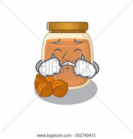 Walnut Butter Cartoon Character Concept With A Sad Face