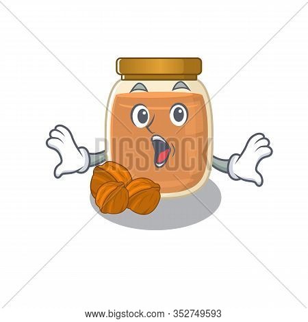 Walnut Butter Mascot Design Concept With A Surprised Gesture