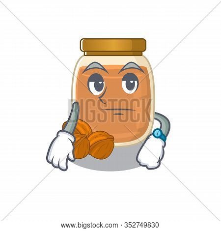 Cartoon Character Design Of Walnut Butter On A Waiting Gesture
