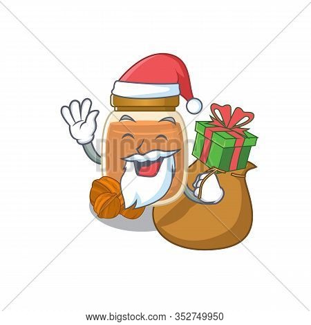 Santa Walnut Butter Cartoon Character Design Having Box Of Gifts