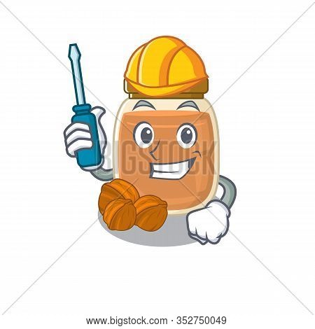 Cartoon Character Style Walnut Butter Working As An Automotive