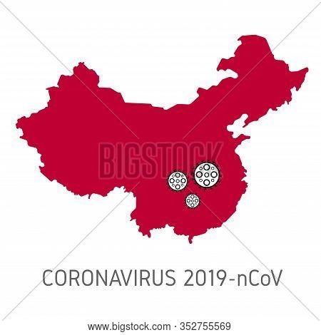 Peoples Republic Of China Map Country Silhouette With A Stamp: Coronavirus On It. 2020 Novel Coronav