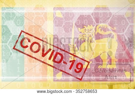 Sri Lanka Flag And Futuristic Digital Abstract Composition With Covid-19 Stamp. Coronavirus Outbreak