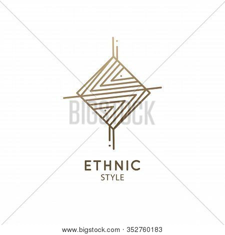 Abstract Mountain Logo. Vector Geometric Square Badge. Sacred Decorative Symbol. Outline Icon Of Abs