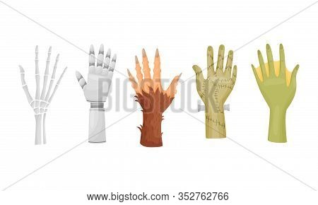 Hands And Paws Of Monsters And Fantastic Creatures Like Frankenstein And Robot Vector Set