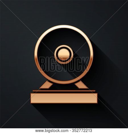 Gold Gong Musical Percussion Instrument Circular Metal Disc Icon Isolated On Black Background. Long 