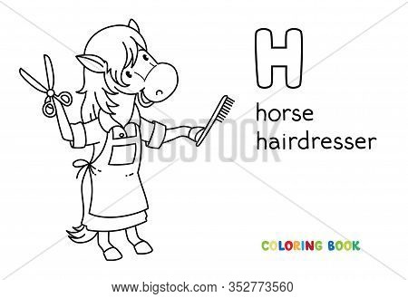 Horse Hairdresser Abc Coloring Book. Alphabet H