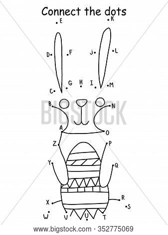 Cute And Happy Little Hare With Colored Egg Connect The Dots Puzzle For Kids. Egg Hunter Funny Anima