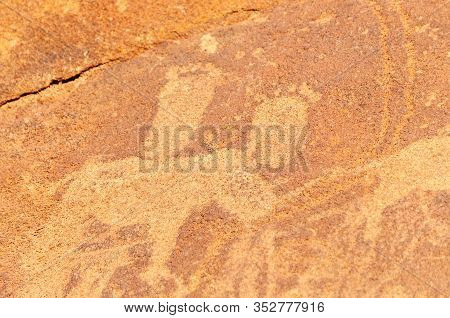 Detail Of The Prehistoric Rock Paintings Of The San People In Western Namibia, Near Twyfelfontein.