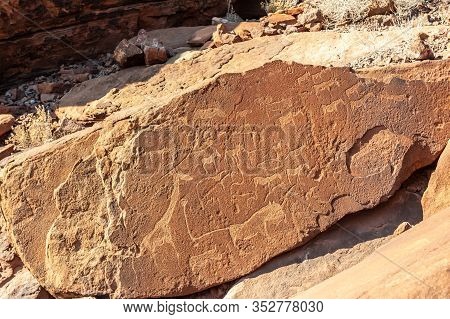 Detail Of The Prehistoric Rock Paintings Of The San People In Western Namibia, Near Twyfelfontein.