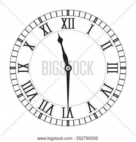 Clockface With Roman Numerals. Vector Illustration On White Background