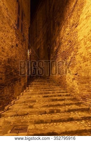 Ripatransone, Ascoli Piceno, Marches, Italy: Typical Street Of The Historic Town At Evening