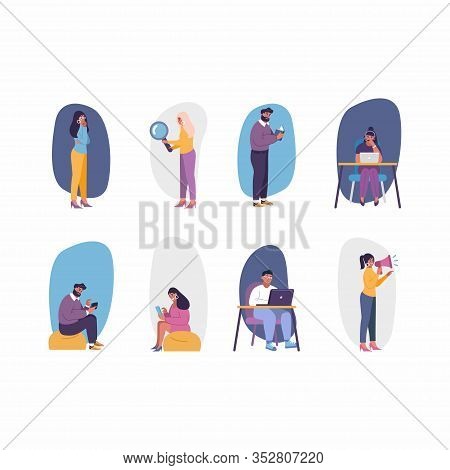 Flat Vector Set Of People Studing And Learning With Books, Laptops And Devices