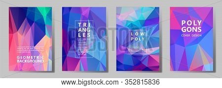 Facet Triangles Bright Cover Page Layouts Vector Graphic Design Set. Diamond Texture Low Poly Patter